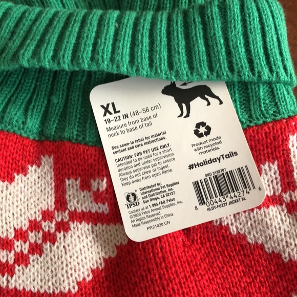 Petco Dog Brand New Holiday Santas Cookie Red Green Dog Sweater Xl